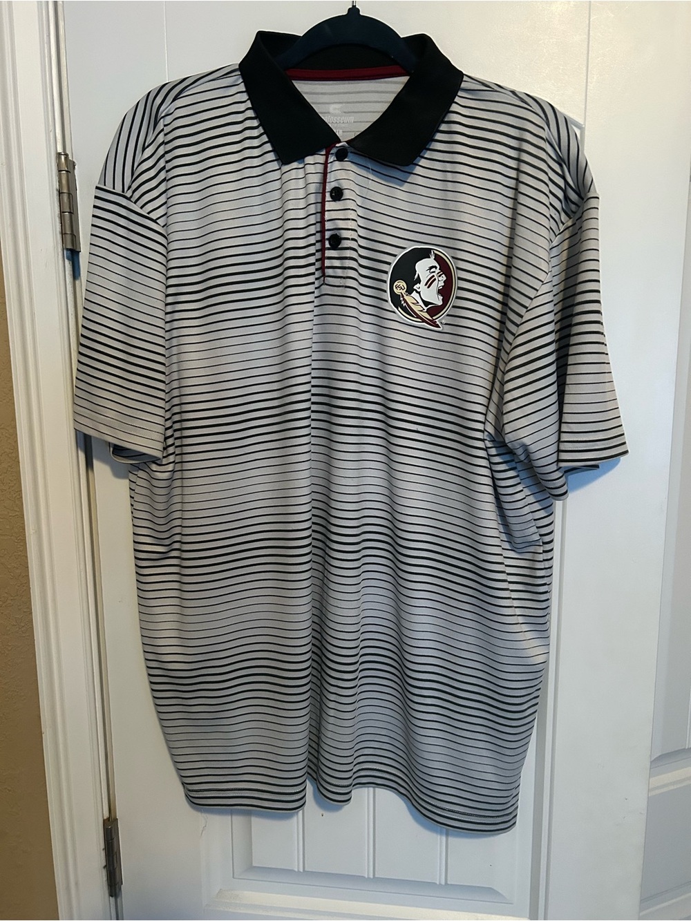 Florida State SeminolesColosseum Gray and Black Striped Polo with Team Patch
